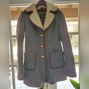 Guess - Wool tweed faux shearling lined coat